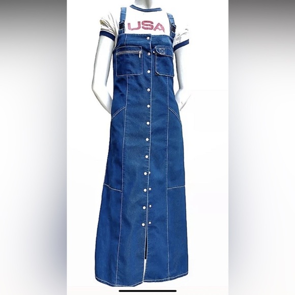 Tommy Hilfiger Denim - Tommy Jeans Denim Overall Dress Women’s M Button Front Midi Y2K Preppy Pockets